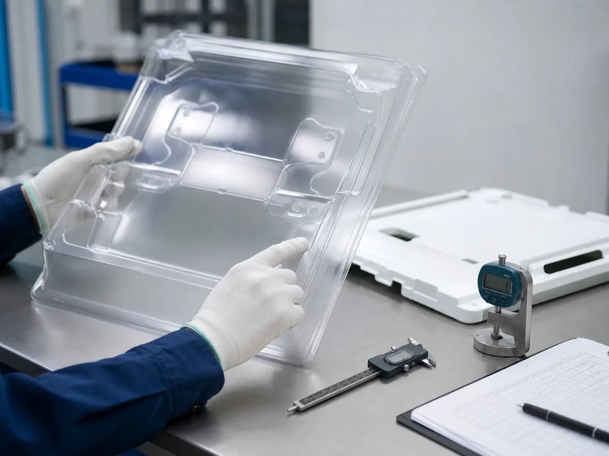 Quality inspection for thermoformed plastic parts before packing