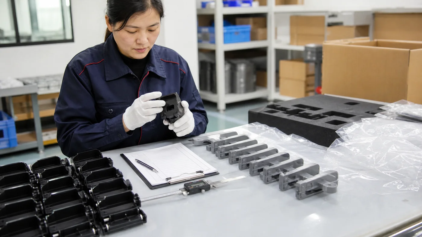 Final inspection of molded plastic parts before packaging