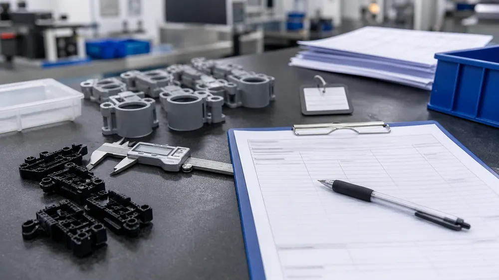 Quality inspection records with molded plastic parts and measuring tools