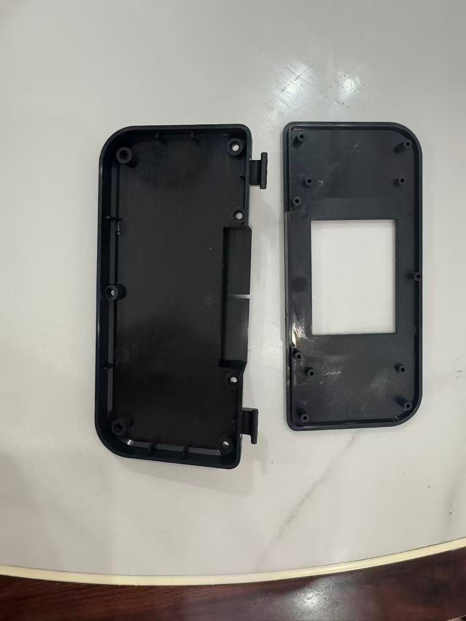 Two-piece PC enclosure prepared for assembly