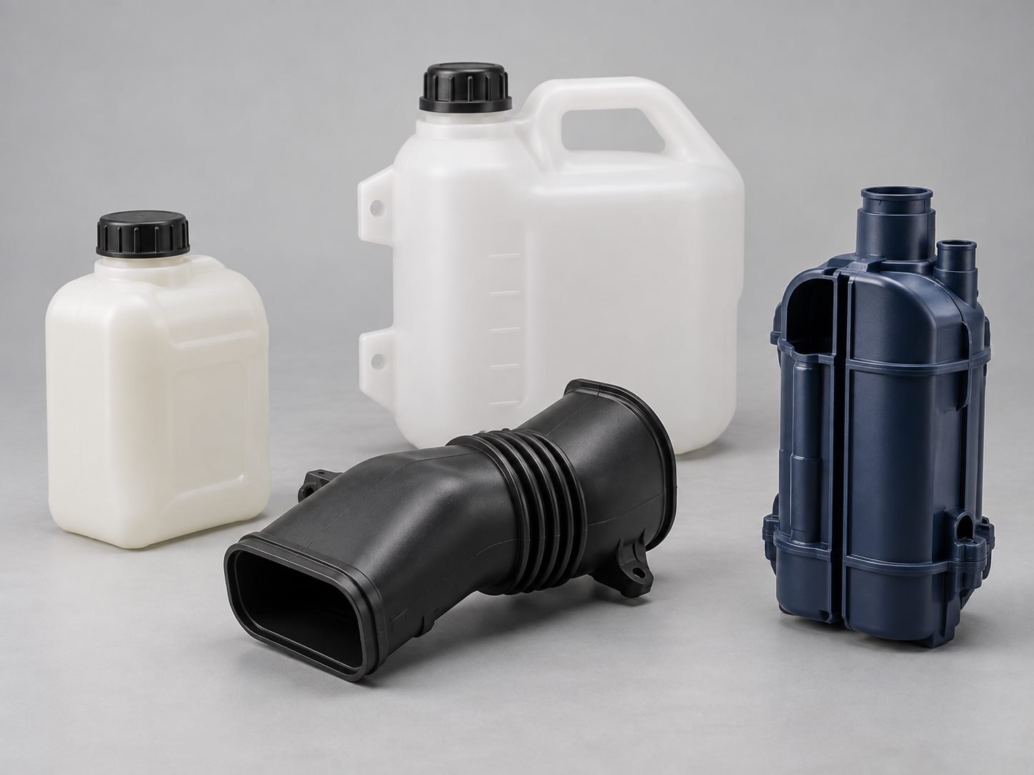 Illustrative custom blow molded parts for industrial applications